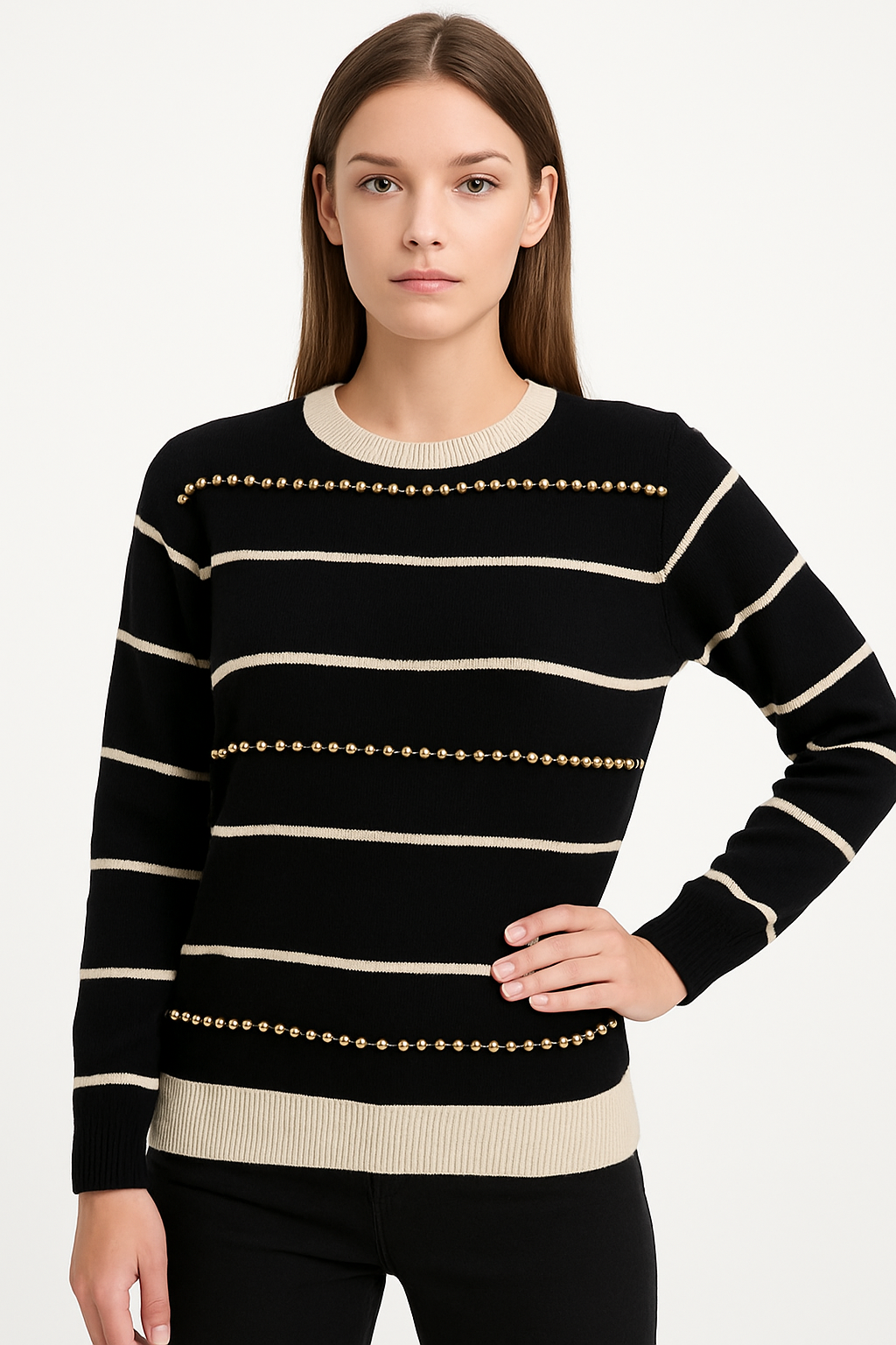 Пуловер със златни топчета